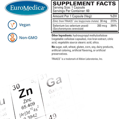 EuroMedica Zinc Plus Selenium - 60 Capsules - Immune & Respiratory Support - Non-GMO, Vegan - 60 Servings...