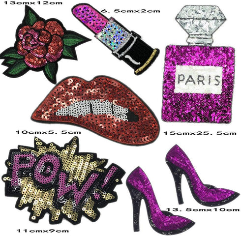 7 Pcs Purple Blue Embroidered Patches Lip/Lipstick Iron On Patch Sewing On Sequins DIY Clothes Applique Garment Motif Woman Girl Brand Patch (Purp...