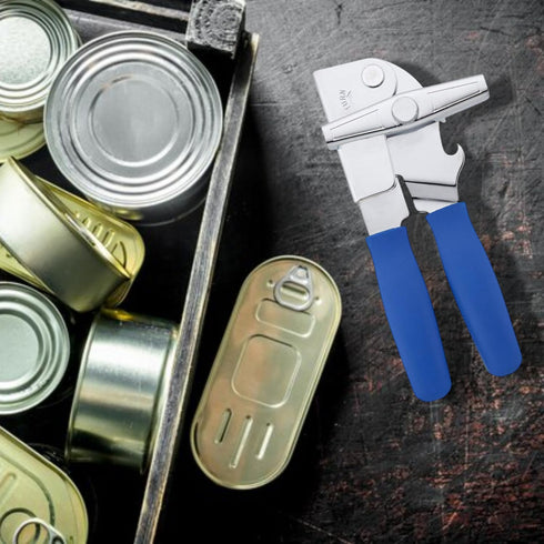 Portable Can Opener with Sharp Blade, Manual Hand Held, 2-in-1 Can and Bottle Opener, Made of Steel, Easy Turn Knob, Basic Kitchen Essentials (Blu...