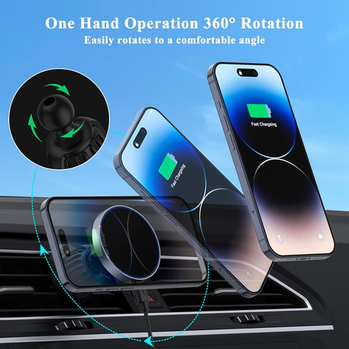 Vancle for Magsafe Car Mount Charger, 15W Fast Charging Magnetic Wireless Car Charger, Air Vent/Dashboard Phone Holder Mount for iPhone 15/14/13/1...