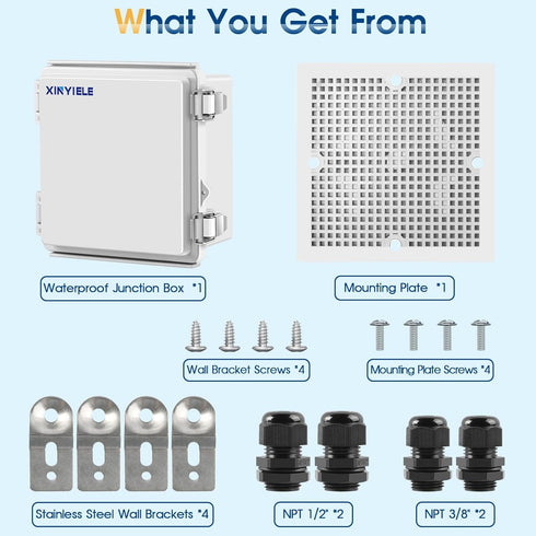 Waterproof Outdoor Project ABS Plastic Junction Box IP67 Weatherproof Dustproof Enclosure with Hinged Cover, Mounting Plate,Wall Brackets for Powe...