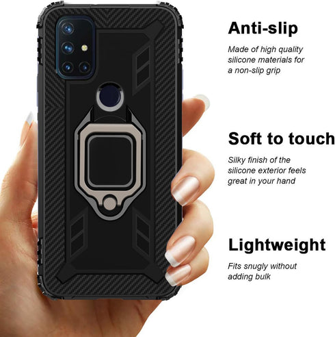 Asuwish Phone Case for OnePlus Nord N10 5G with Screen Protector Cover and Slim Ring Holder Stand Hard Hybrid Rugged Cell Mobile Accessories One P...