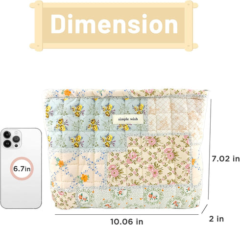 Floral Makeup Bag Large Cotton Quilted Cosmetic Makeup Bag Organizer, Aesthetic Portable Pouch Purse Toiletry Bag for Women Girls Travel accessori...