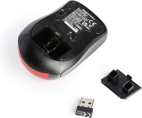 Amazon Basics 2.4 Ghz Wireless Optical Computer Mouse with USB Nano Receiver, Red...