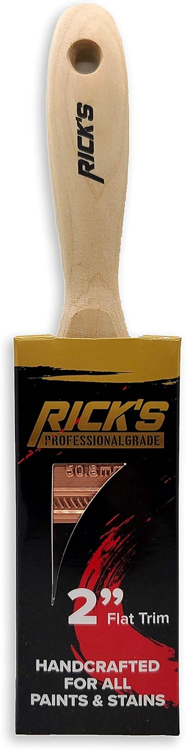 Rick's Professional Grade 2" Flat Paint Brush - Paint Brushes for Wall Paint, Furniture, Home Improvement | Painting Supplies | Copper Ferrule & S...
