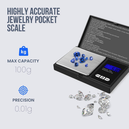 Flexzion Jewelry Scale Digital Pocket Scale 100g with 0.01g Precision Gram Scale, Portable Weighing Platform, Mini Scale for Gold, Silver, Coins, ...