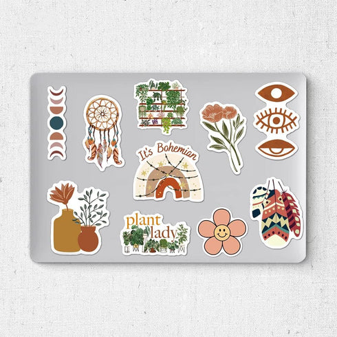 200 PCS Aesthetic Boho Stickers, Cute Vinyl Waterproof Stickers for Water Bottles Laptop Phone Journaling Scrapbook Junk Journal, Small Business S...