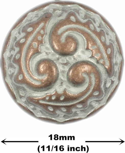 Bezelry 12 Pieces Ferns Swirl Domed Metal Shank Buttons. 18mm (11/16 inch) (Copper White Patina)...