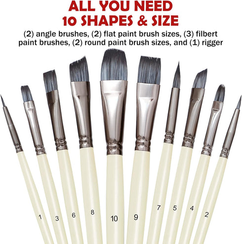 DUGATO Artist Paint Brushes Set 10pcs for Acrylic Oil Watercolor Gouache Paint by Numbers, Art Face and Body Professional Miniatures Painting Kits...