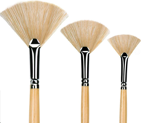 Oil Acrylic Paint Brushes Artist Fan Paint Brush Set Natural Bristle Long Handle Painting Brush. (3Pcs)...