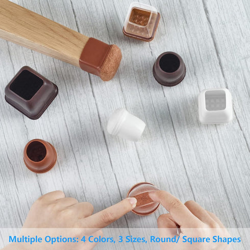 16 Pack Chair Leg Floor Protectors for Hardwood Floors, Round Rubber Furniture Sliders, 360°Felt Pad Bottom Wrapped Thickening Silicone Furniture ...