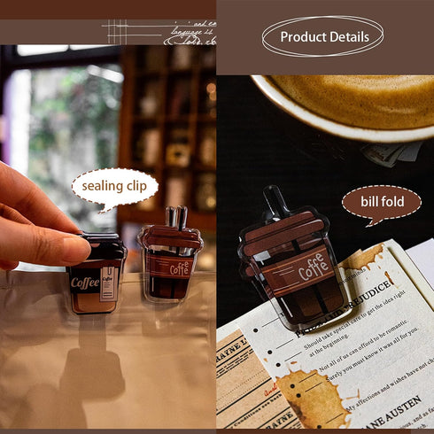 Doraking 2PCS Coffee Acrylic Paper Photo Clip Holder, Chip Bag Binder Sealing Clips for Food Packages, Office Supply...