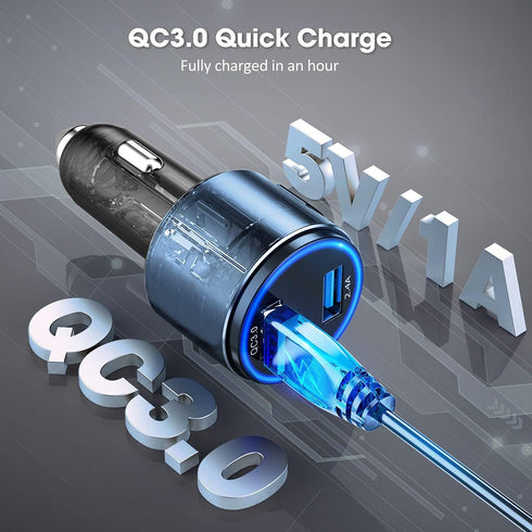 Car Charger, MOKPR Dual Port USB Car Charger Adapter with Blue LED, Quick Charge 3.0 & 2.4A Charging Port Compatible with iPhone 14/13/12/12 pro/1...