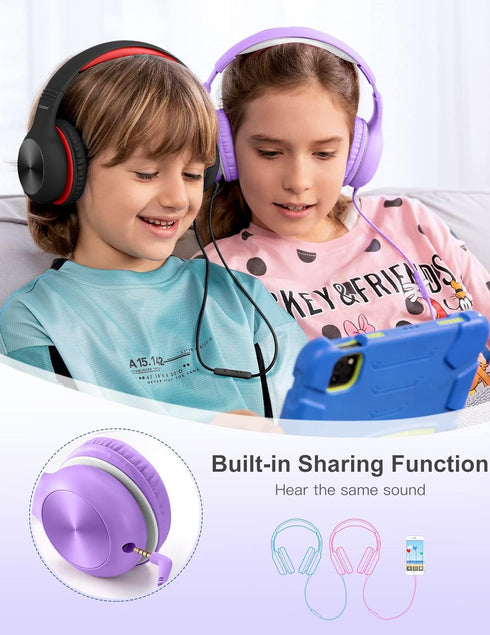 Headphones for Kids for School, Kids Headphones with Microphone, Sharing Function, 85dB/94dB Safe Volume Limit, HD Sound, Over Ear Kids Headphones...