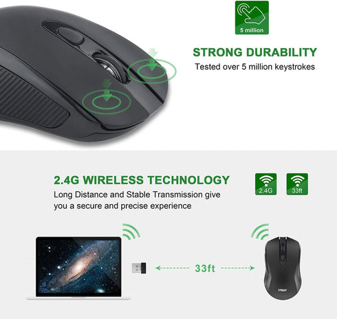 2.4G Wireless Mice Super Energy Saving Portable Optical PC Laptop Computer Mouse, 5 Adjustable DPI Mice, 6 Buttons for Windows macOS Linux...