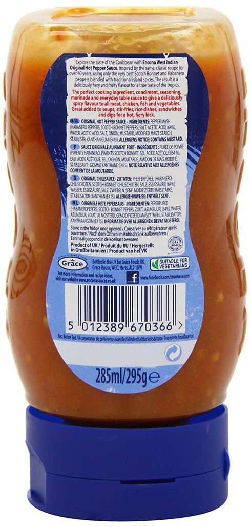 Encona West Indian Original Hot Pepper Sauce 285ML...