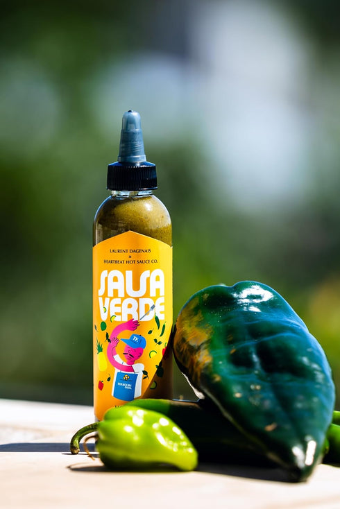 Heartbeat Hot Sauce x Laurent Dagenais Salsa Verde: Poblano Peppers, Pineapple, Tomatillos, Avocado Oil, Honey, Oregano, and Cilantro, 6 oz - Smal...