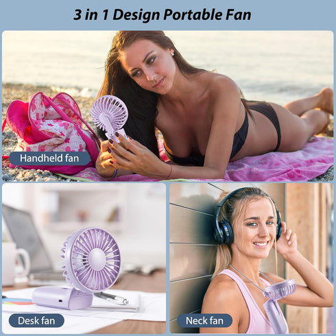 Handheld Mini Fan, Handheld/Neck/Desk 3 in 1 Small Portable Fan USB Rechargeable, 3000mAh Battery Operated Fan with LED Display, 180° Foldable Fan...