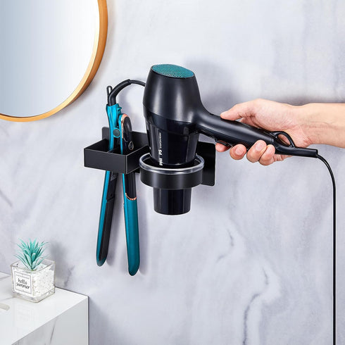 Hair Straightener Holder Wall, Black Blow Dryer Holder Wall Mounted Stainless Steel Hairdryer Holder for Bathroom, Hair Tools Organizer & Storage ...