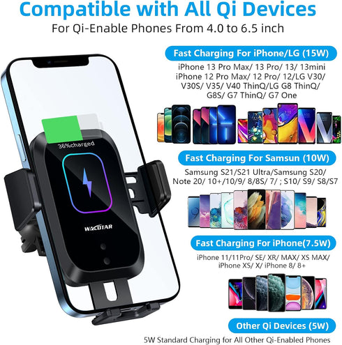 Wireless Car Charger-Cup Holder Phone Mount,Automatic Infrared Smart Sensor Clamping Qi 15W Fast Universal Adjustable Cell Phone Wireless Charging...