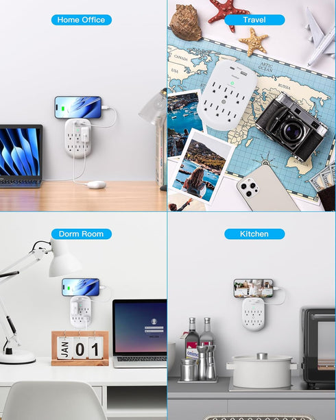 2 Pack Surge Protector Outlet, Multi Plug Outlet Adapter with 6 Wall Outlets 2 USB Wall Charger (1 USB C Port), Wall Outlet Extender, Multiple Out...