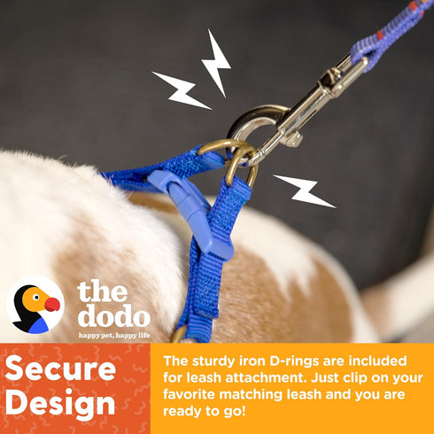 The Dodo Dog Harness, Blue Dodo Print, Size Medium; Easy Step-in Harness for Dogs; Breathable Mesh Fabric; Snap-Together, Pinch Release Buckle, Ri...