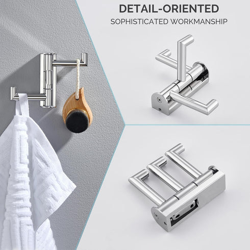 Angle Simple Swivel Towel Hook Polished Chrome, 304 Stainless Steel 3-Arm Robe Hook Bath Towel Hanger, Folding Coat Hook Wall Mounted, 3-Hook Towe...