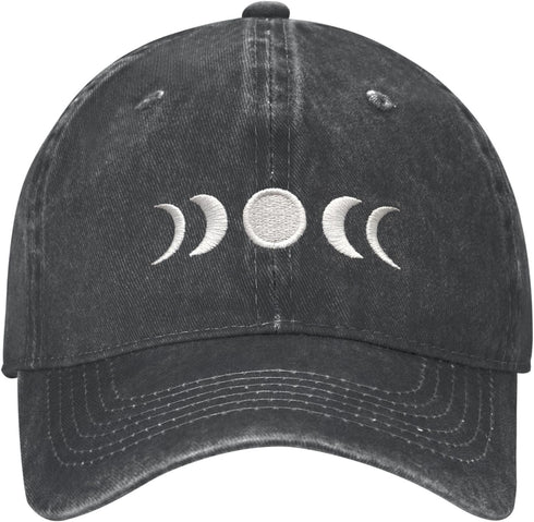 Gothic Goth Crescent Moon Hat, Adjustable Embroidered Washed Baseball Cap for Men Women...