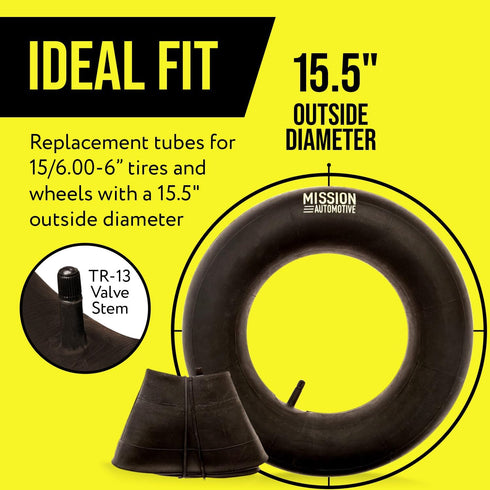 Mission Automotive 15x6.00-6 Inner Tube Replacement with TR-13 Valve Stem - 2 Pack - Suitable for Riding Lawn Mowers, Mowers, Go Karts, and Golf C...