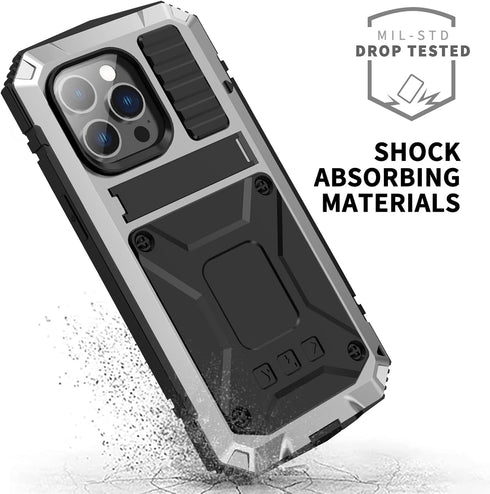 iPhone 14 5G Metal Case with Kickstand Built-in Screen Protector Camera Cover Sturdy Military Armor Durable Full Body Heavy Duty Shockproof Drop T...