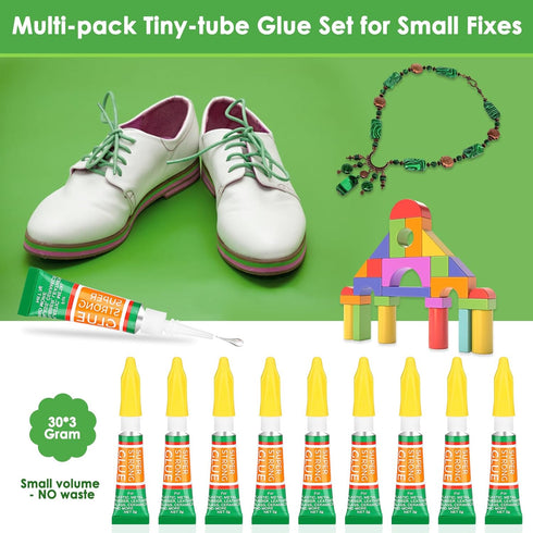 30 X 3G Multipack Superglue Cyanoacrylate Adhesive, Instant Bonding Mini Single Use Tubes for Plastic, Wood, Metal, School Crafts, Rhinestone Jewe...