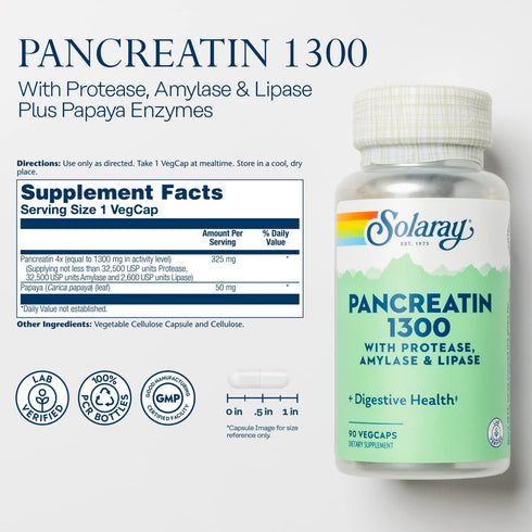 SOLARAY Pancreatin Supplement, 1300 mg, 90 Count...