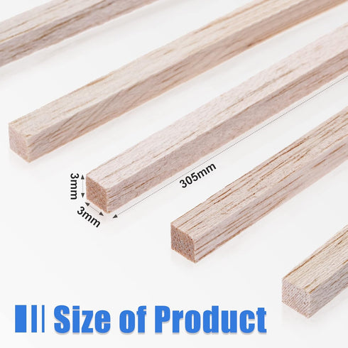 Balsa Wood Sticks 1/8 x 1/8 x 12 Inch Hardwood Square Dowels Unfinished Wooden Strips for DIY Molding Crafts Projects Making (150 Pieces)...