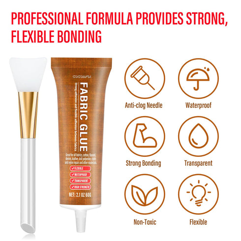 Fabric Glue, Permanent Clear Washable Clothing Glue, Flexible Adhesive for All Fabrics, Cotton, Flannel, Denim, Leather, Polyester, Doll Repair - ...