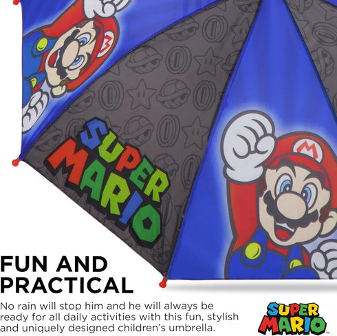 Nintendo Kids Umbrella, Super Mario Toddler and Little Boy Rain Wear for Ages 3-6...