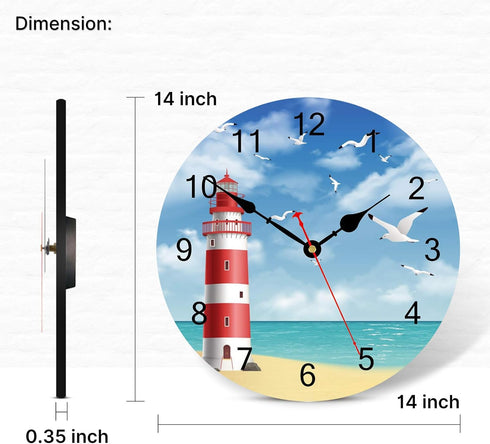 TAHEAT Lighthouse Seagull Ocean Wall Clock, Wooden Battery Operated Clocks, Silent Non Ticking Easy to Read Wall Clock for Kitchen/Bedroom/Living ...