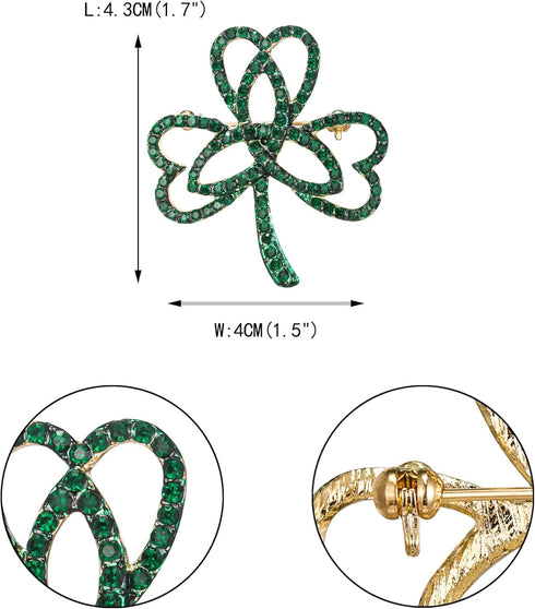 EVER FAITH St. Patrick's Day Three Leaf Clover Brooch, Good Luck 3 Love Heart Celtic Knot Green Crystal Brooch Pin Irish Holiday Jewelry Gift for ...