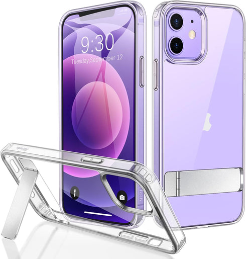 JETech Case for iPhone 12/12 Pro 6.1-Inch with Stand, Support Wireless Charging, Slim Shockproof Bumper Phone Cover, 3-Way Metal Kickstand (Clear)...