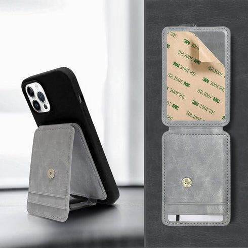 M-Plateau Phone Wallet Stick ON,Card Holder for Cell Phone with Elastic Magnetic Closure,Perfect Bifold Credit Card Holder For Phone Cases(Pure Gr...