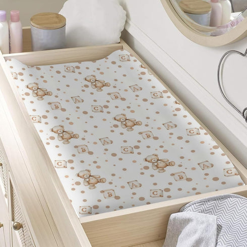 Woodland Bears Changing Pad Cover, Forest Bears Baby Diaper Changing Table Pad Cover, Unisex Cute Bears ABC Letter Pattern Baby Diaper Table Chang...