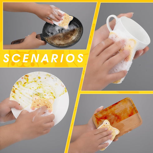 Cute Compressed Kitchen Sponges, Non-Scratch 4 Pieces Cellulose Cleaning Sponges Reusable Washing Dish Sponge Degradable Pop up Sponges for Dish G...