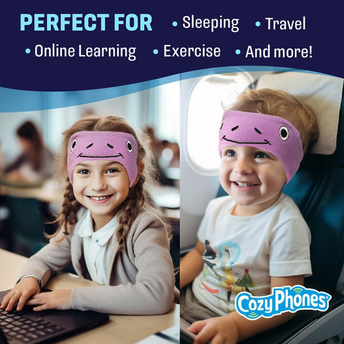 CozyPhones Over The Ear Headband Headphones - Kids Headphones Volume Limited with Thin Speakers & Super Soft Fleece Headband - Purple Frog......