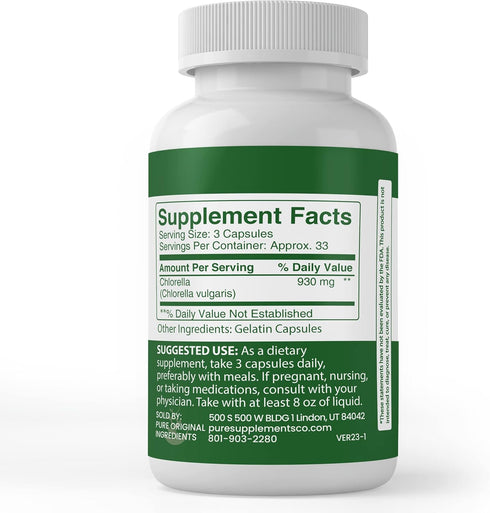 Pure Original Ingredients Chlorella, (100 Capsules) Always Pure, No Additives Or Fillers, Lab Verified...