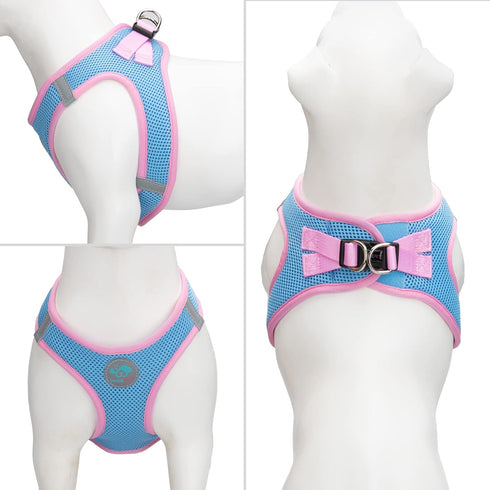 PHOEPET Step-in Dog Harness,Reflective Adjustable Dog Vest Harness, Soft Pet Walking Jacket with 2 Metal Leash Hooks for Dog and Cat(Baby Blue Bas...
