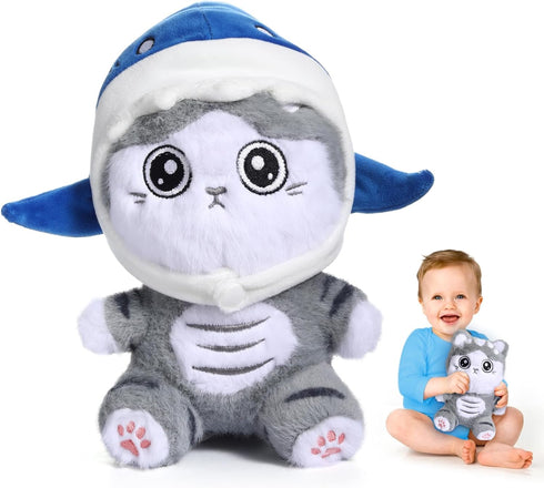 Emoin Shark Cat Plush Toy, 8" Kawaii Cat Stuffed Animal Interactive Toy Kawaii Cat Shark Plushie Removing a Hat can Turn Into Cat Shark Cat Doll P...