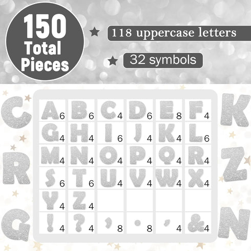 150 PCS Large 7" Font Silver Letters and Punctuation Set Glitter Bulletin Board Poster Alphabet Cutout for Classroom School Display A Great Helper...