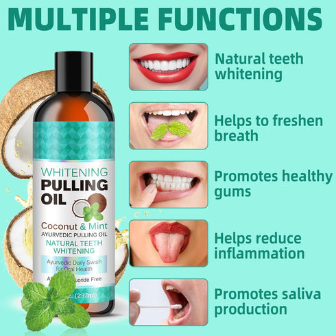 Coconut Mint Oil Pulling Mouthwash with Tongue Scraper, Helps with Fresh Mouth, Remove Impurities, Teeth Whitening, Supports Gum Health, Improves ...