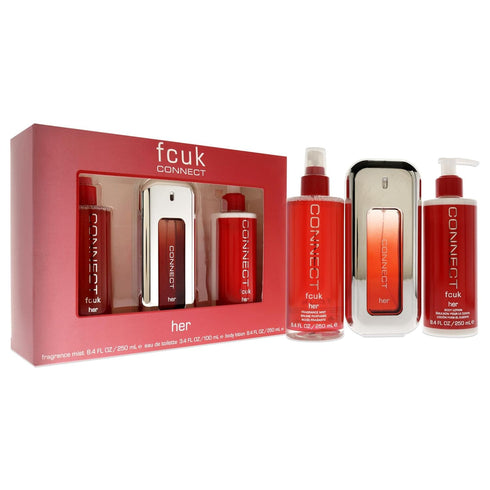 French Connection UK Fcuk Connect 3.4oz EDT Spray, 8.4oz Body Lotion, 8.4 Fragrance Mist Women 3 Pc Gift Set...
