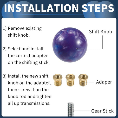 Round Ball Shift Knob, 5.4cm Universal for Automatic and Manual Vehicle Gear Shifter Knob with 3 Adapter Acrylic Purple, 1 Set...