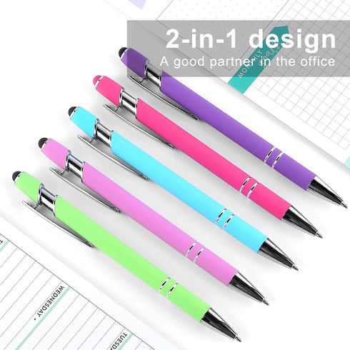 8 PCS (2-in-1) Ballpoint Pens with Stylus Tip, 4 Pen Clips, Black Ink Stylus Retractable Ballpoint Pen for Students Office School Supplies...